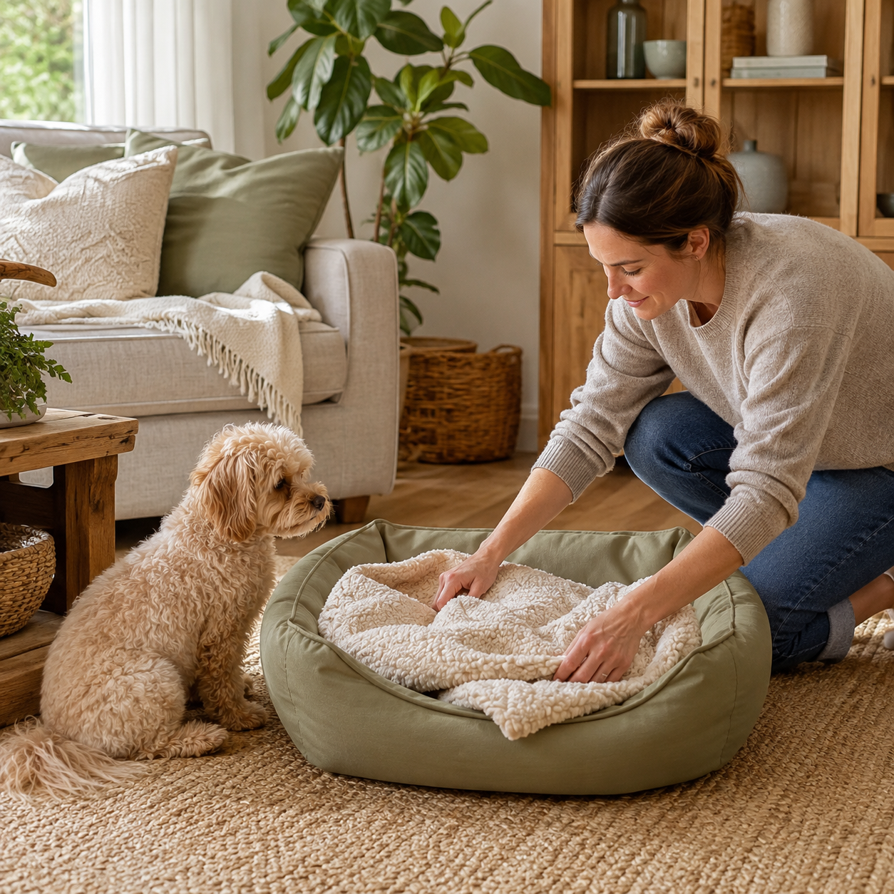 Dog parent practicing calm separation-anxiety support at home